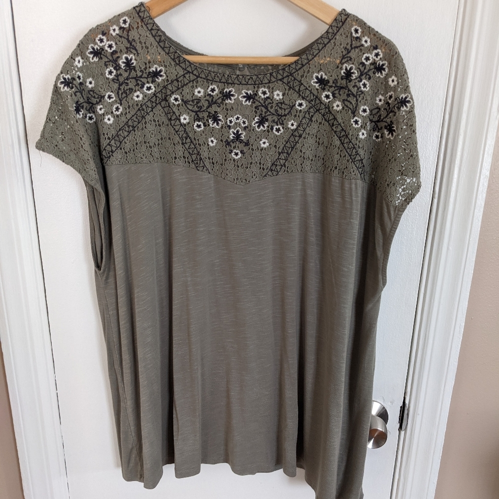 Olive green floral top